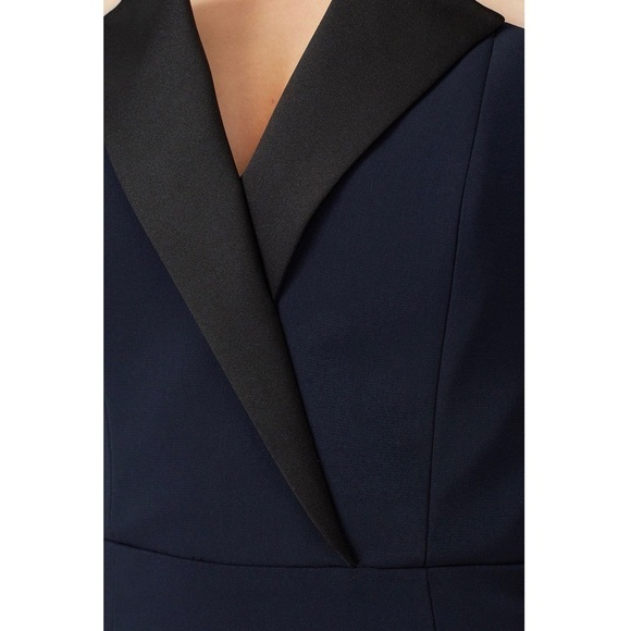 JAY GODFREY Navy Blue Strapless Tuxedo Sleeveless Column Side Slit Maxi Gown 10 - Picture 5 of 7